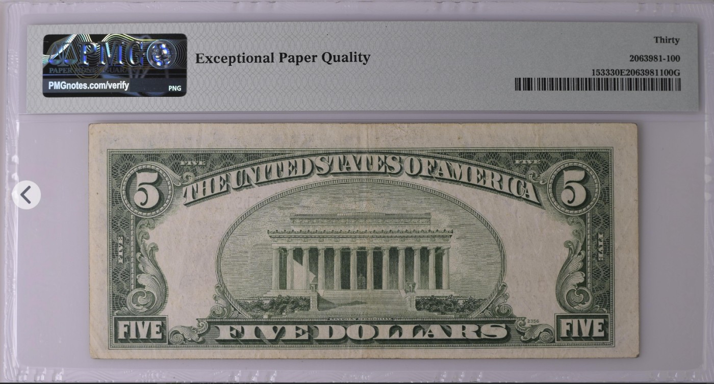 PMG、ACG美元评级专场，无佣金！！！ 5美元红库印战争券Legal Tender Note, $5 1953A Small Size