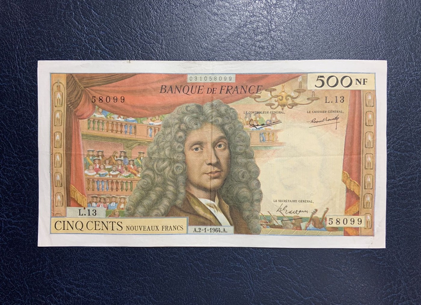 收藏联盟Quantum Auction 第279期拍卖  法国1964年500法郎 非全新 品相如图 戏剧家 莫里哀