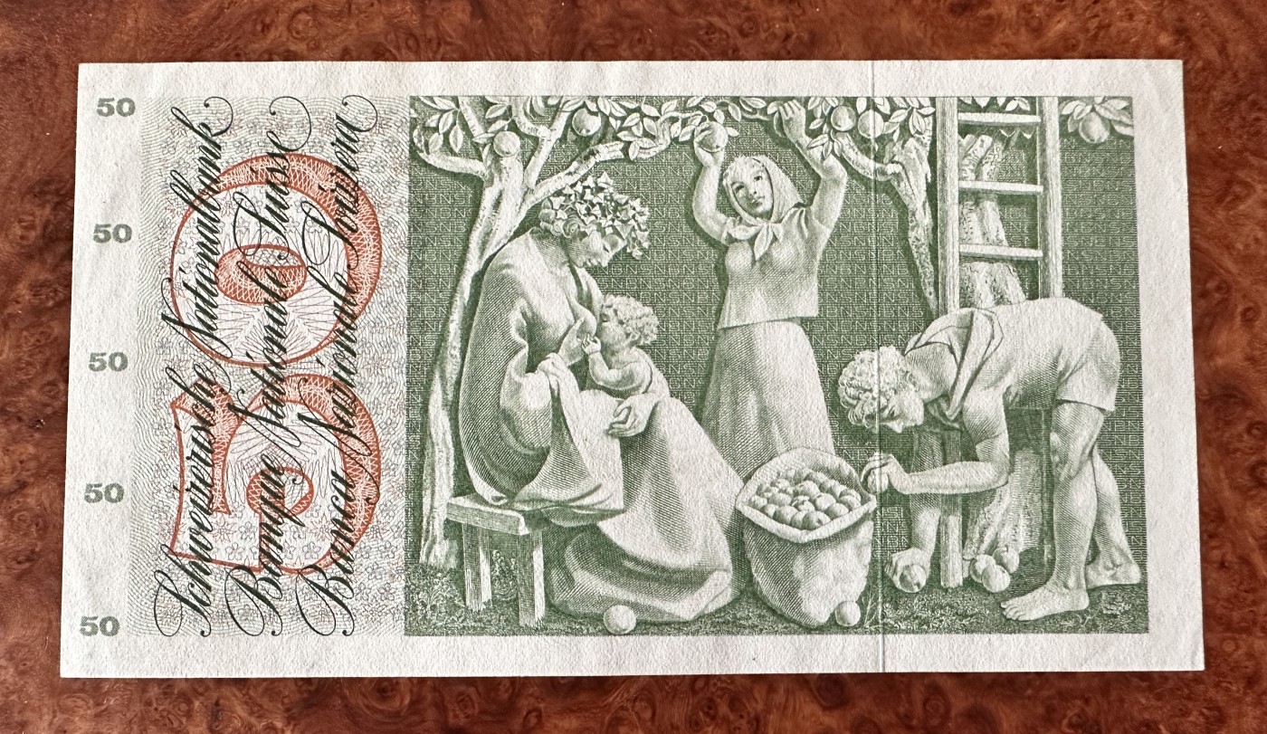 Chase Auction 第23期 - - 外钞、民国钞和人民币混合场！ 瑞士早期50法郎，苹果园，UNC-，品相如图！