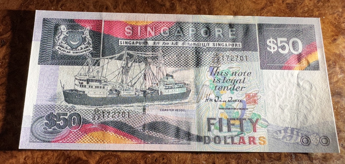 Chase Auction 第23期 - - 外钞、民国钞和人民币混合场！ 新加坡50元，船版，UNC-，品相如图！
