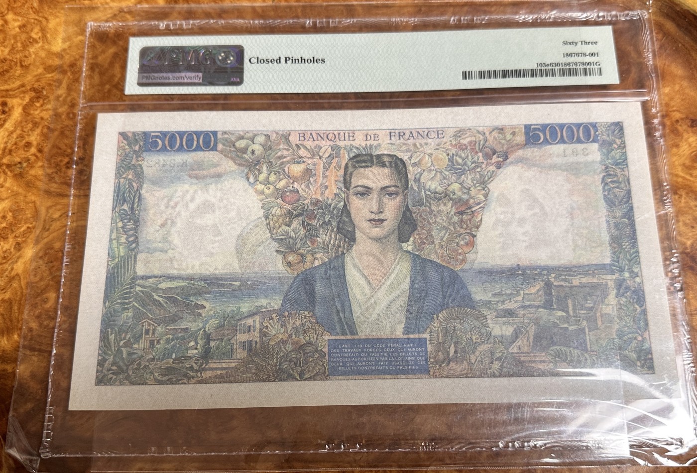 Chase Auction 第23期 - - 外钞、民国钞和人民币混合场！ 1947年法国5000法郎，大团结，PMG63，亚军分！更高分数只有4张！