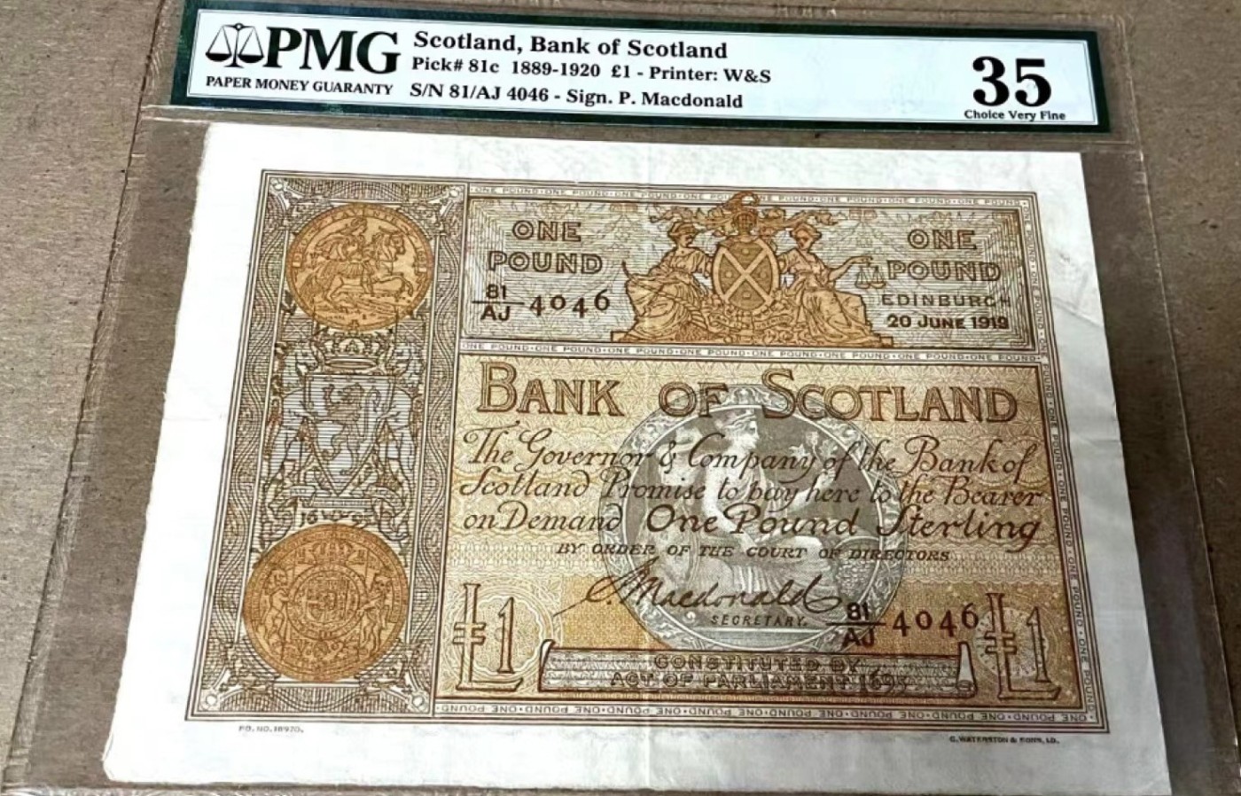 Chase Auction 第23期 - - 外钞、民国钞和人民币混合场！ 1889年苏格兰1镑，PMG35！