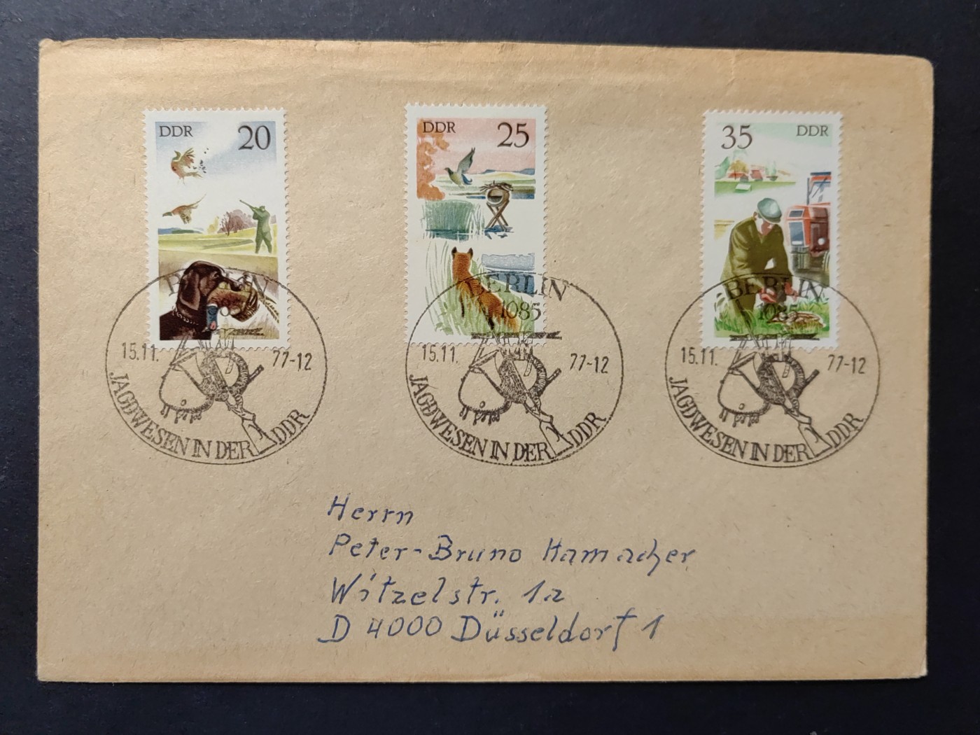 中外邮票+首日封+旧书籍.专场（精品） 1977年 狩猎实寄邮封