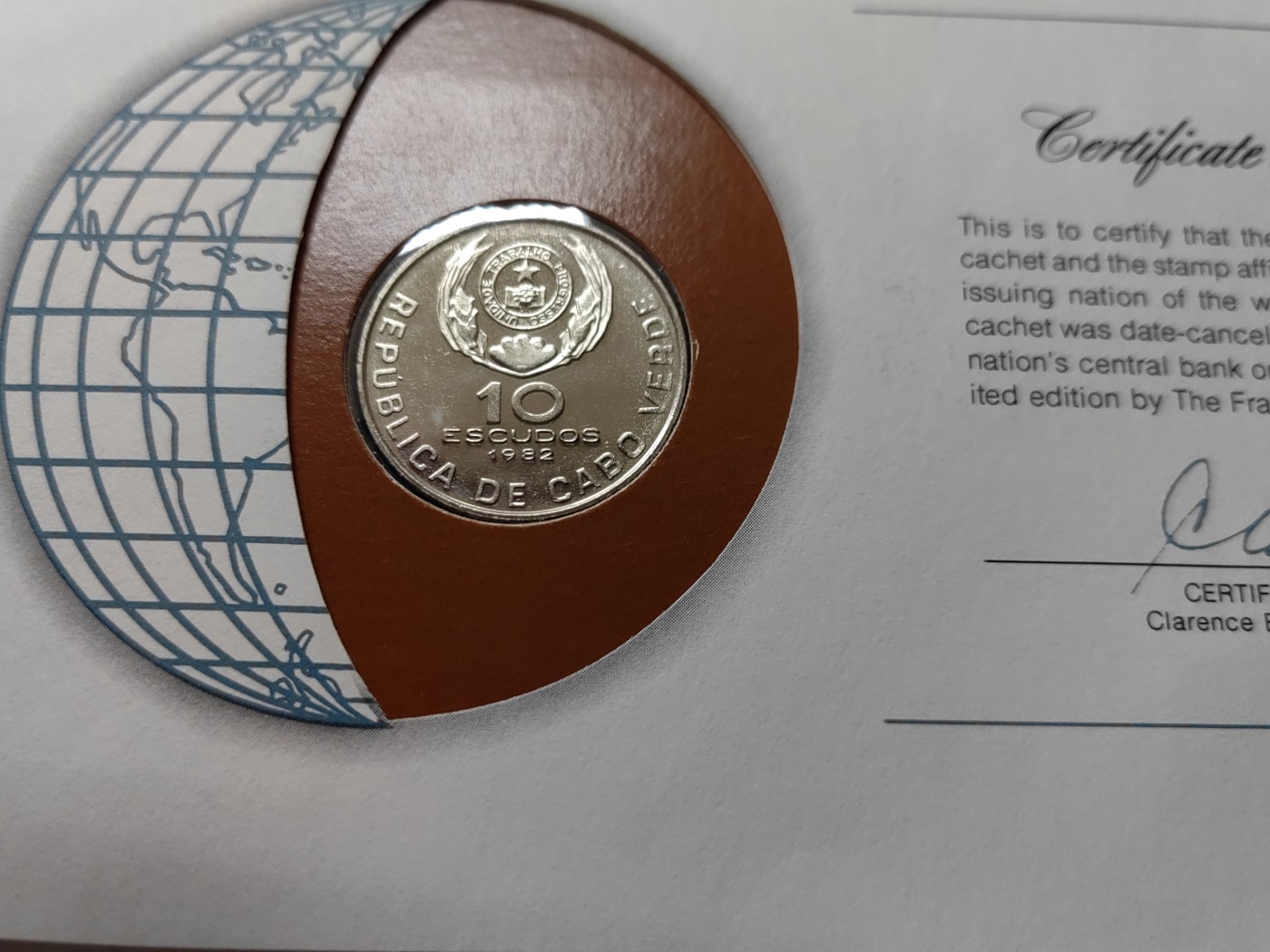 中外邮票+首日封+旧书籍.专场（精品） 富兰克林造币厂认证（佛得角邮票+货币邮封）