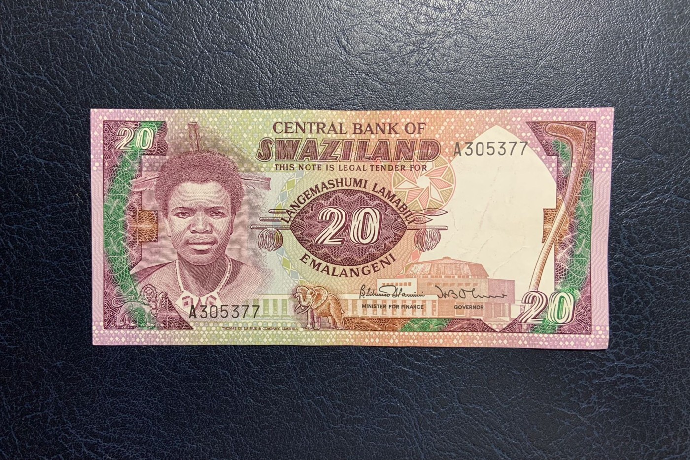 收藏联盟Quantum Auction 第279期拍卖  斯威士兰1986年20玛兰吉尼 品相AU- 首发A冠 最高面值 