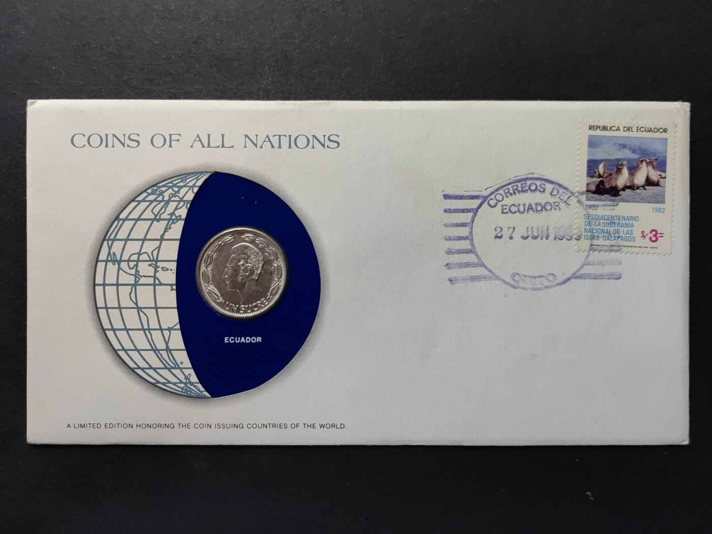 中外邮票+首日封+旧书籍.专场（精品） 富兰克林造币厂认证（厄瓜多尔邮票+货币邮封）