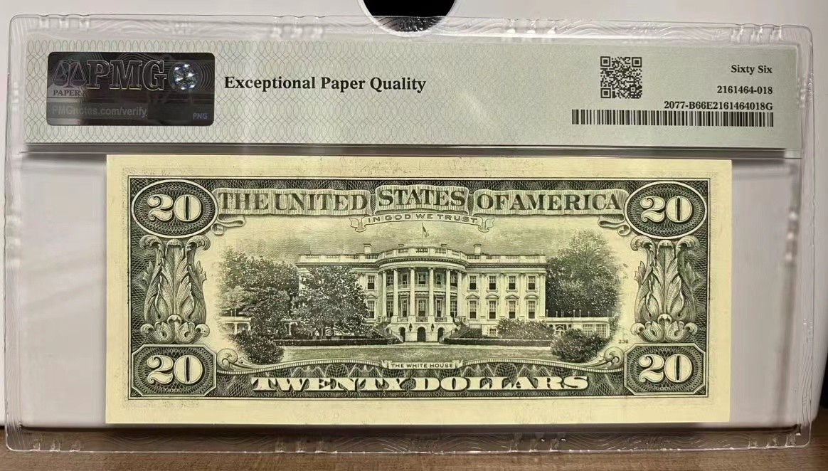Chase Auction 第23期 - - 外钞、民国钞和人民币混合场！ 1990版 20美元 小头经典版 号码无47 PMG严格评级66EPQ 