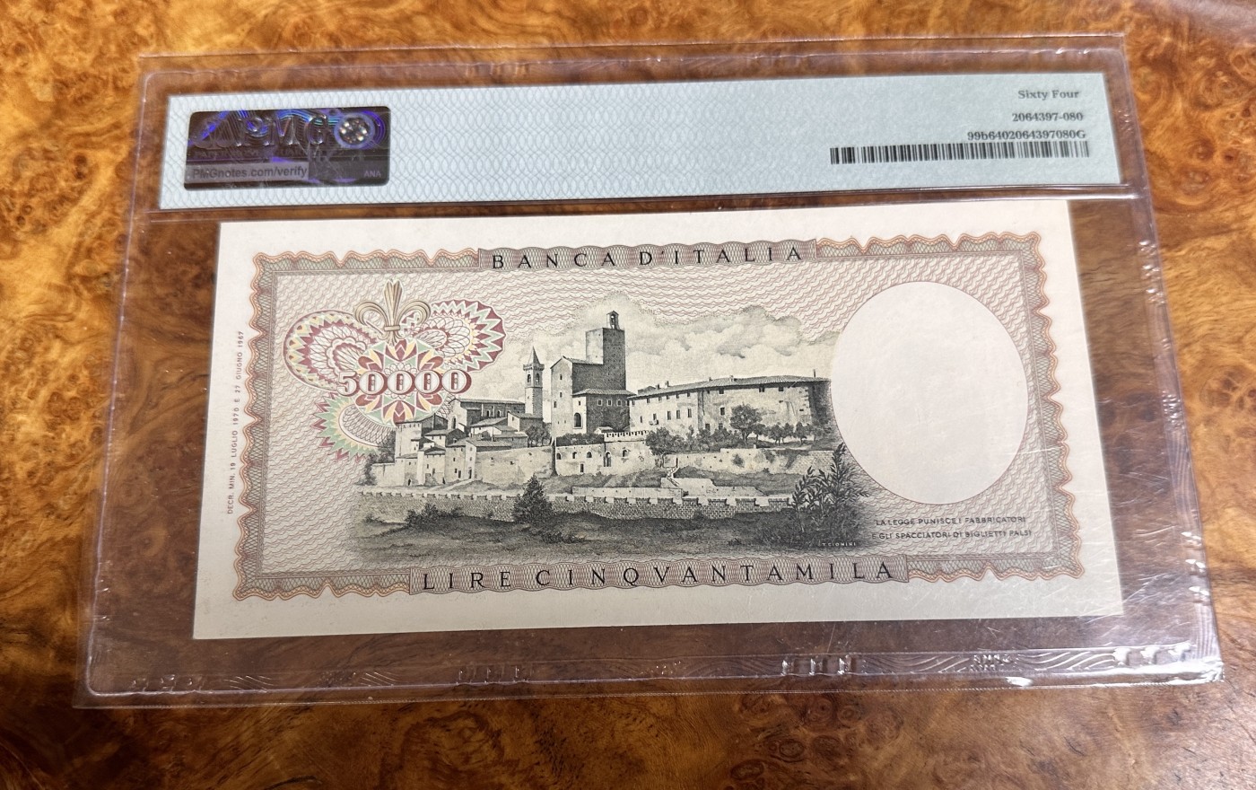 Chase Auction 第23期 - - 外钞、民国钞和人民币混合场！ 1970年意大利50000里拉，达芬奇，PMG64！