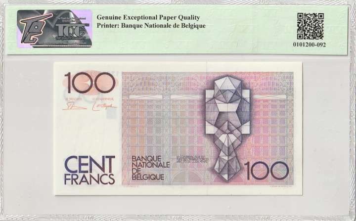 收藏联盟Quantum Auction 第279期拍卖  比利时国家银行1982-94年100法郎 TQG67 号码全程无4