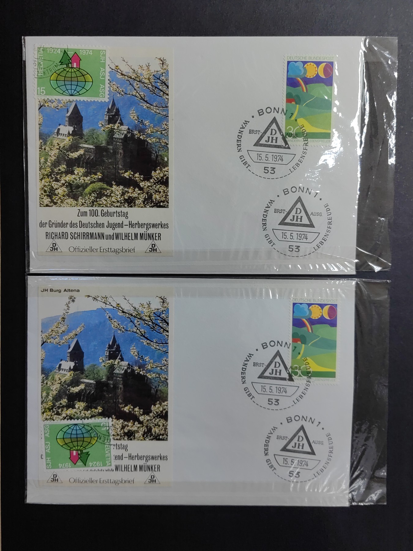 中外邮票+首日封+旧书籍.专场（精品） 1974年德国青年协会纪念邮封+明信片