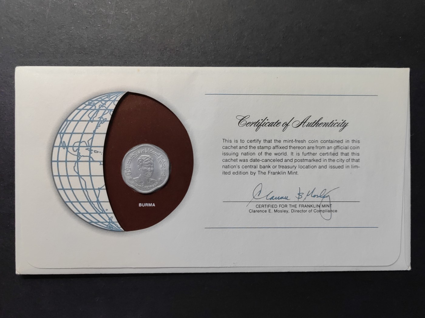 中外邮票+首日封+旧书籍.专场（精品） 富兰克林造币厂认证（缅甸.邮票+货币邮封）