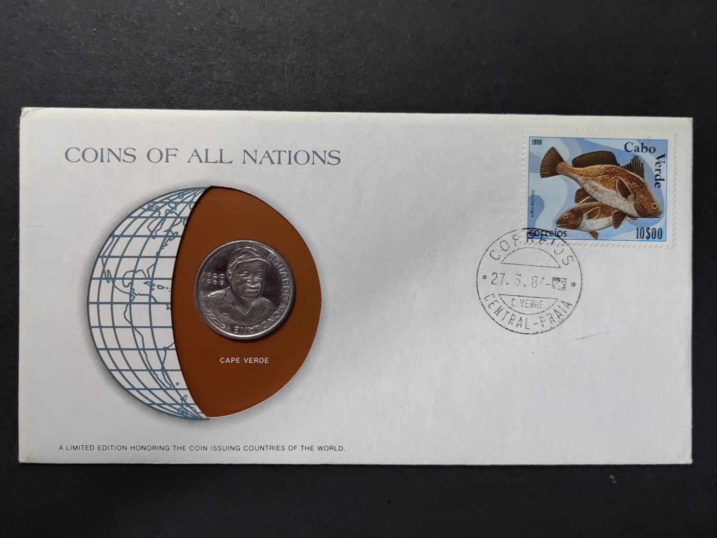 中外邮票+首日封+旧书籍.专场（精品） 富兰克林造币厂认证（佛得角邮票+货币邮封）