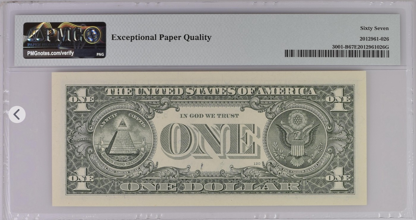 PMG、ACG美元评级专场，无佣金！！！ 1美元绿库印联邦券Federal Reserve Note New York, $1 2013 Small Size