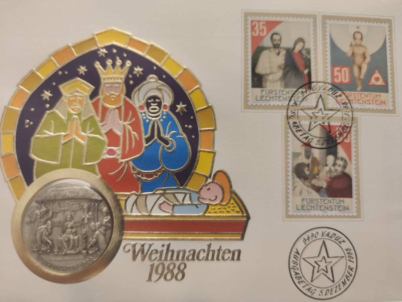 燕姐换藏第53场 1988年德国圣诞节仿古高浮雕银章邮币封