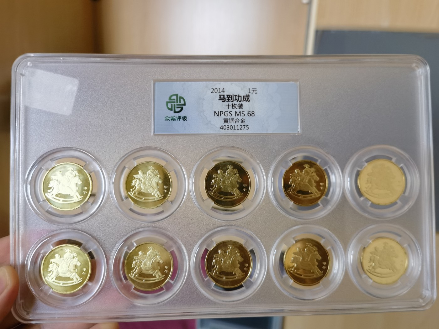 八月，等秋来 首轮生肖马，10枚套装封装评级币。