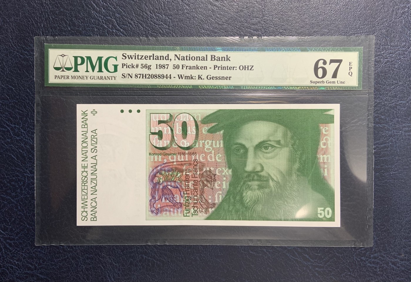 收藏联盟Quantum Auction 第280期拍卖  瑞士1987年50法郎 PMG67 博物学家 医学家 格纳斯 高分稀少