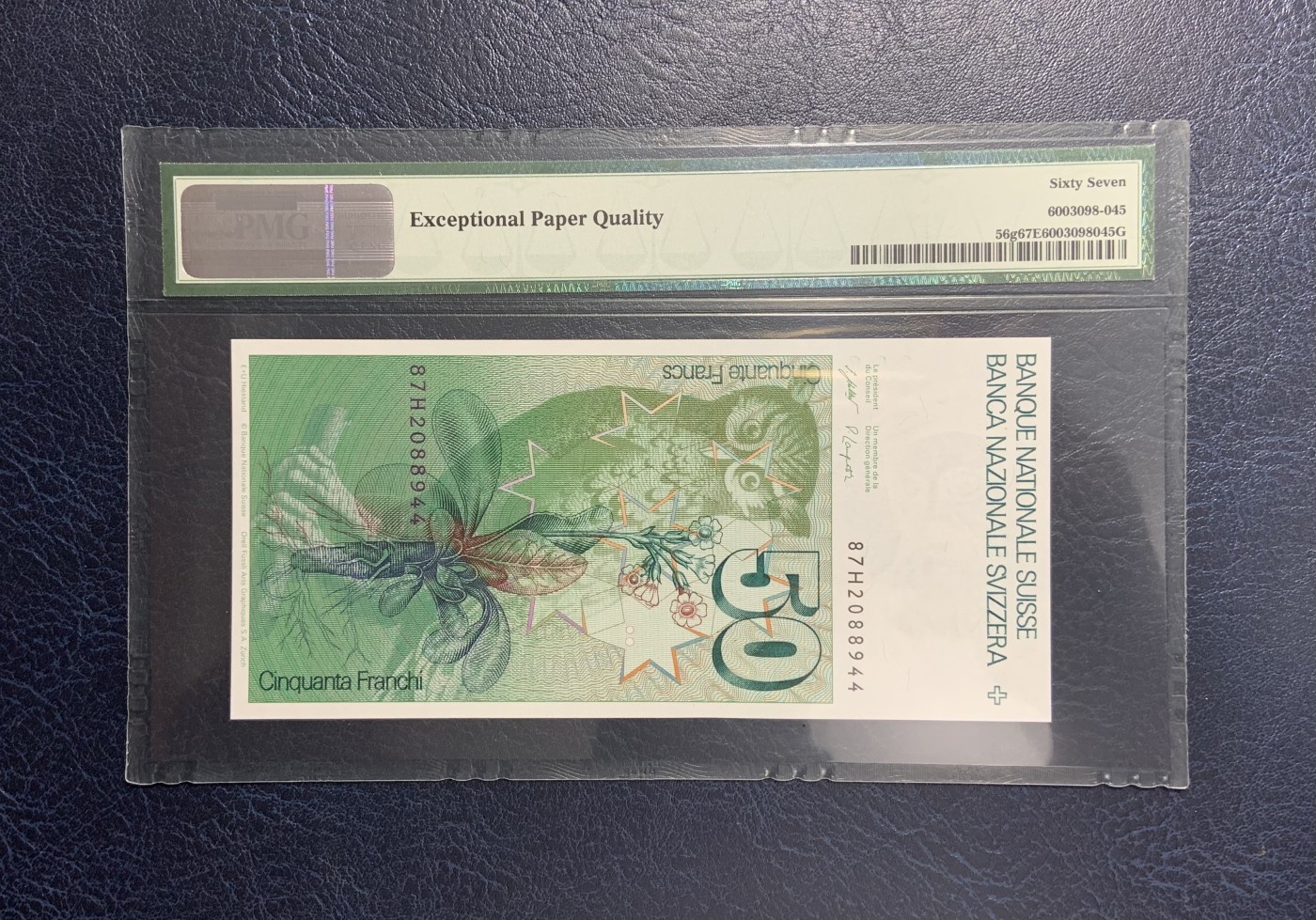 收藏联盟Quantum Auction 第280期拍卖  瑞士1987年50法郎 PMG67 博物学家 医学家 格纳斯 高分稀少