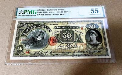 【Blue Auction】✨世界纸币精拍第356期——莫总专场XXVII -  【百年风云 实钞唯一冠军分 亚军分仅35 仅3张评级记录 比参考价d版（有20张记录）更早年份】墨西哥 早期 1901-08年50比索 ABNC出品 雕刻精美 正面裸女 背面大场景非常细致耐看 PMG55 非常少见品种值得收藏