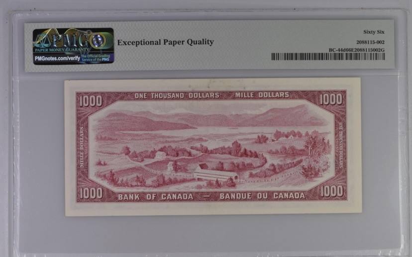 收藏联盟Quantum Auction 第279期拍卖  加拿大1954年1000元 PMG66 号码无4  加拿大女王珍品