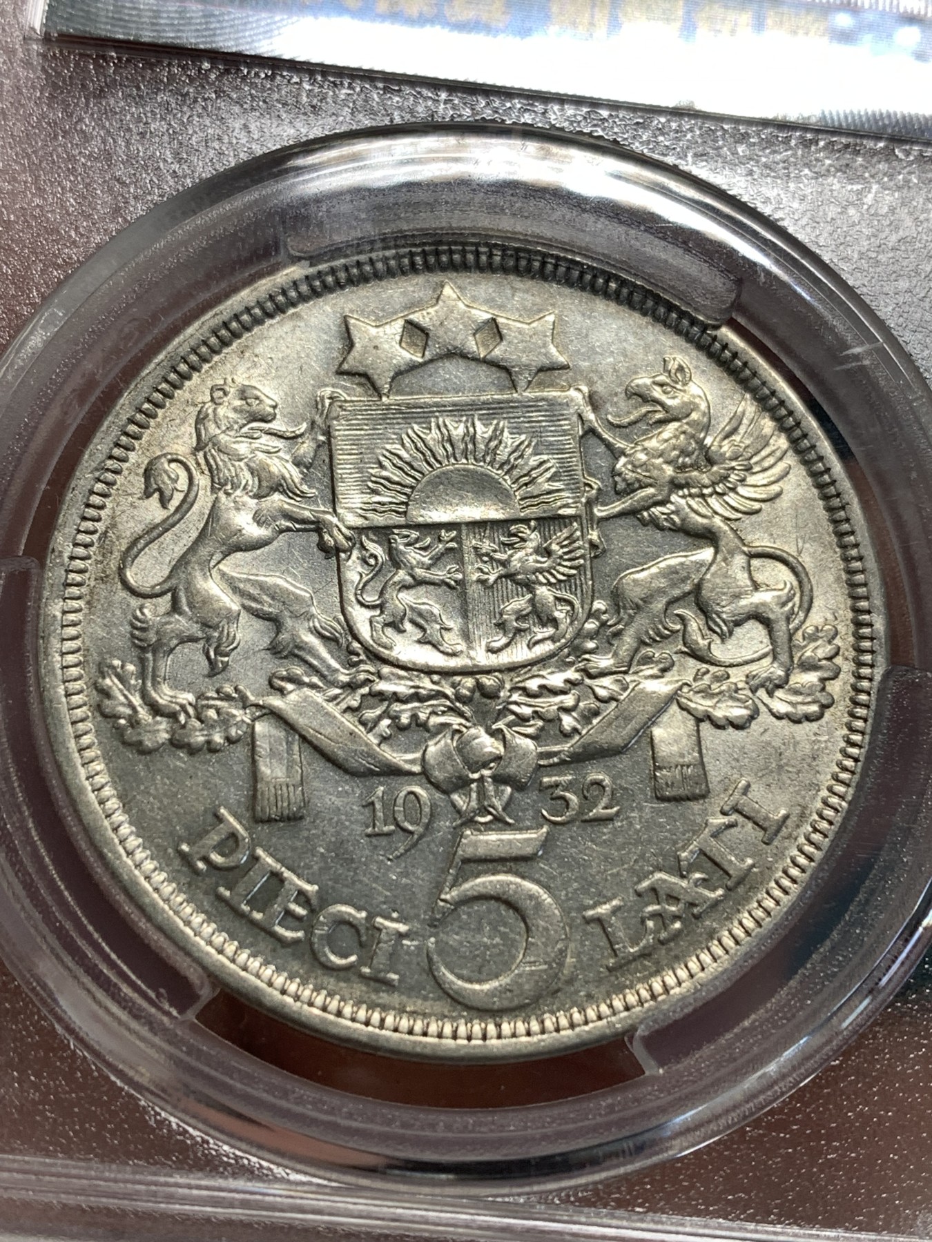 《竞宝斋》第187场-周日，周一 2场 (全场包邮) 爱藏 AU53 拉脱维亚1932年谷物女神5特拉银币