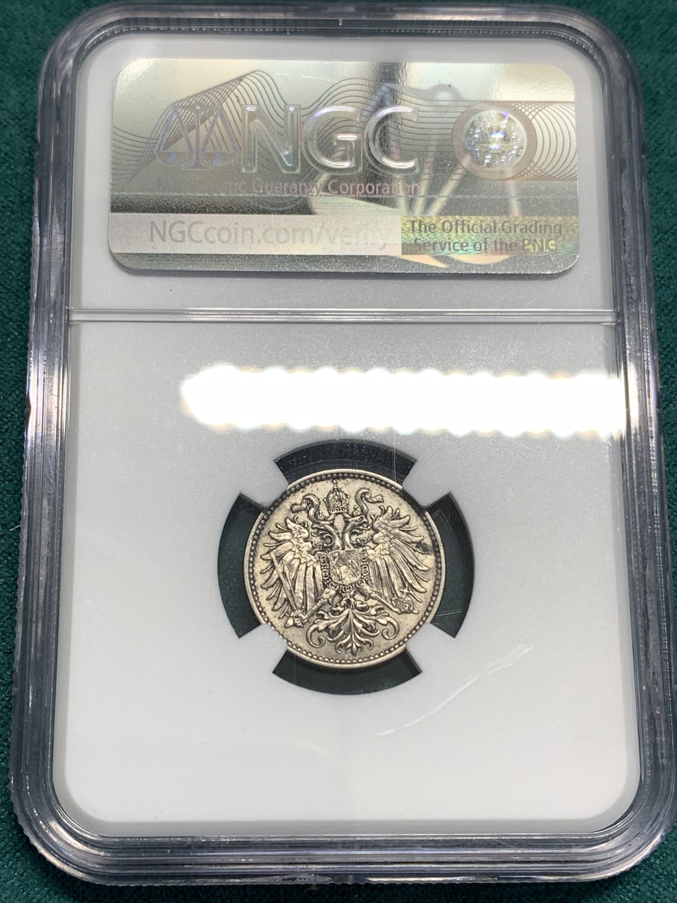 《竞宝斋》第187场-周日，周一 2场 (全场包邮) NGC MS62 奥匈帝国1895年10赫勒 难得高分