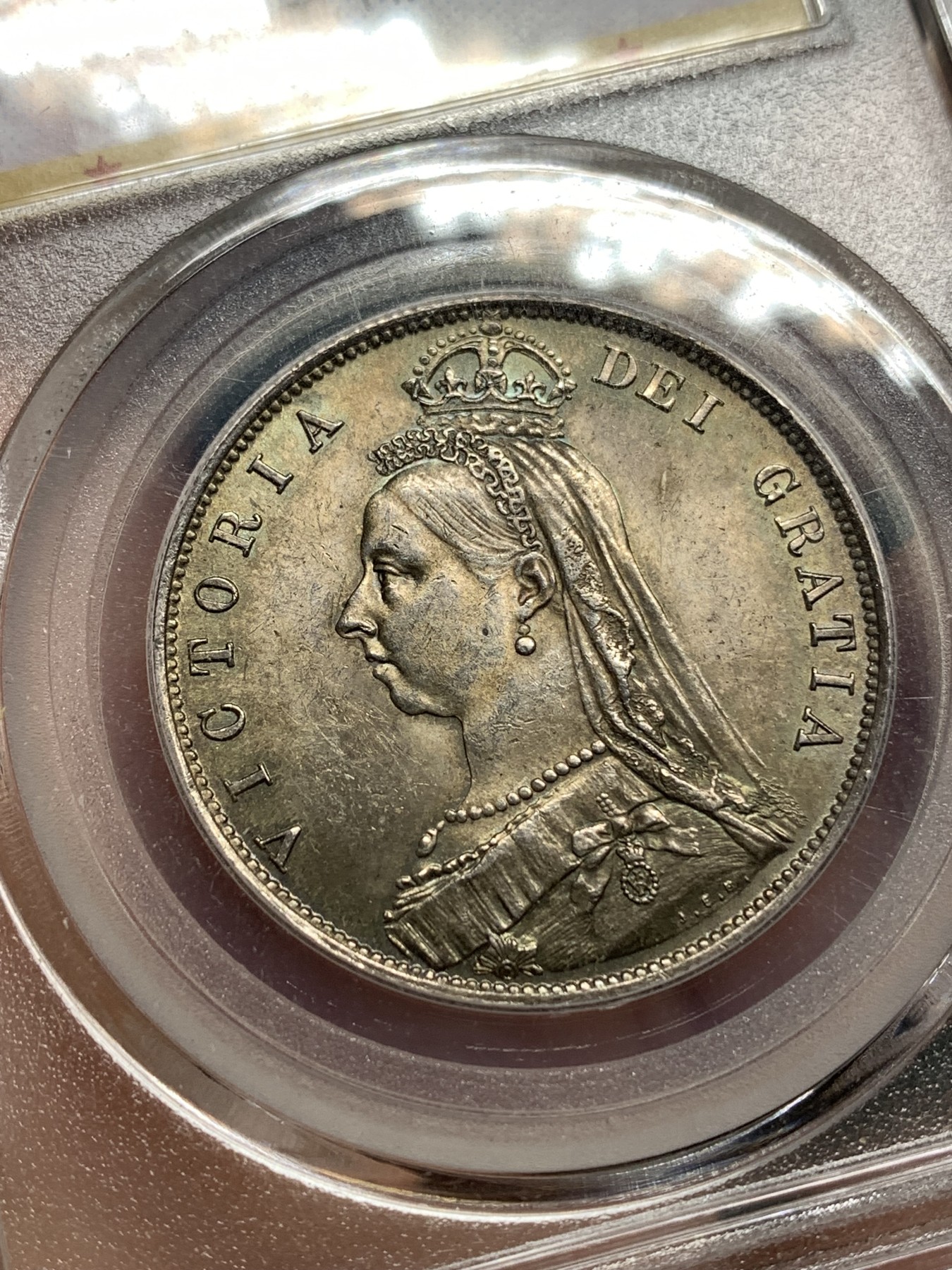 《竞宝斋》第187场-周日，周一 2场 (全场包邮) 公博 MS65 英国1887维多利亚高冠半克朗银币