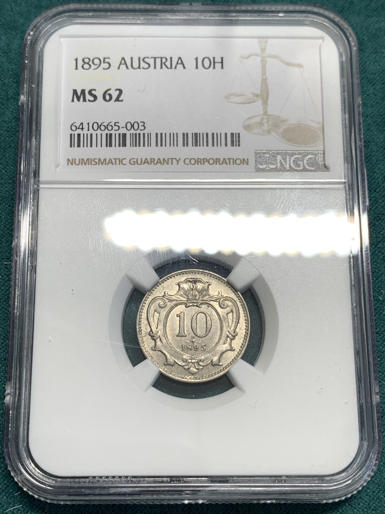 《竞宝斋》第187场-周日，周一 2场 (全场包邮) NGC MS62 奥匈帝国1895年10赫勒 难得高分