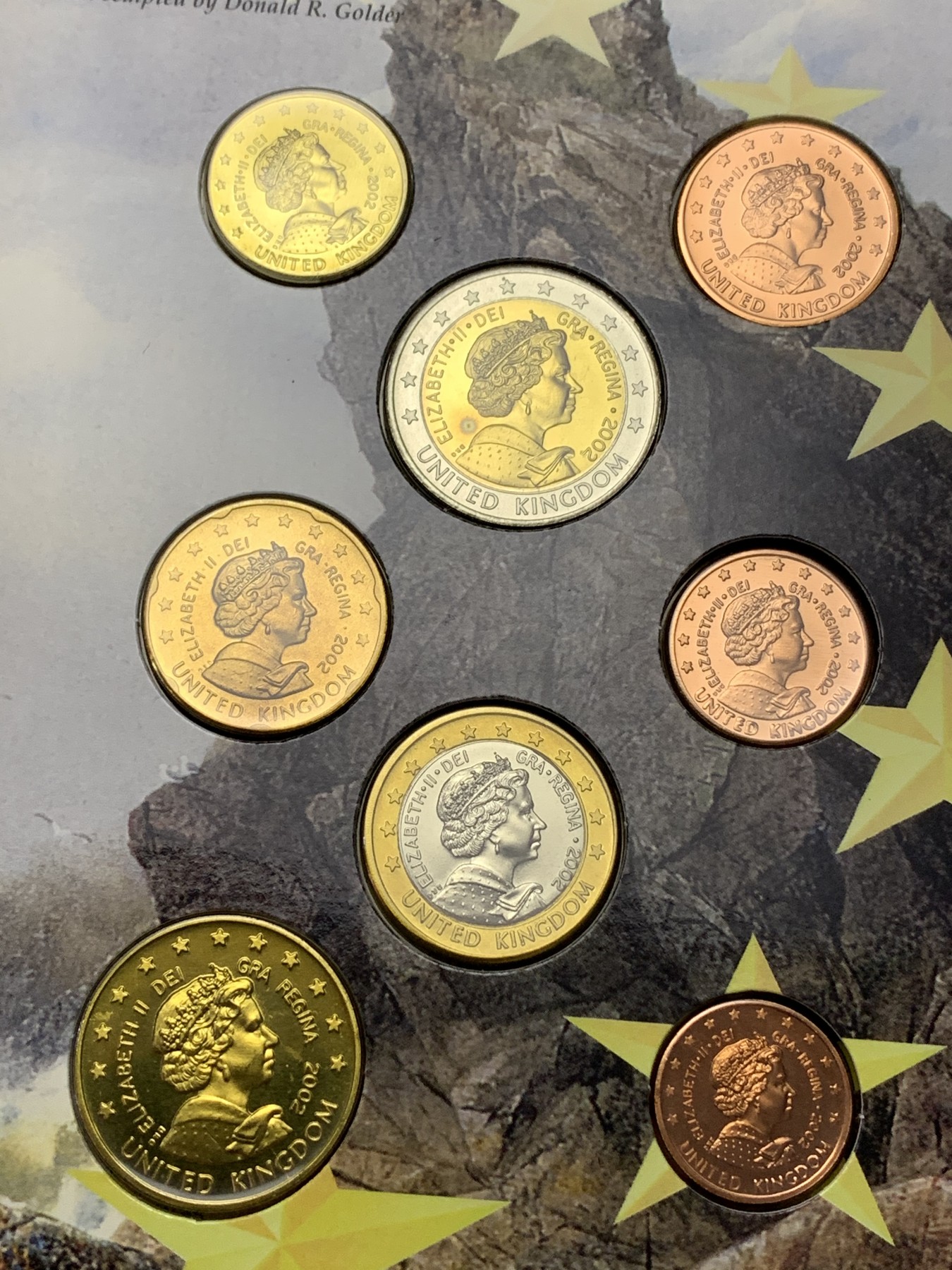 《竞宝斋》第187场-周日，周一 2场 (全场包邮) 原封装英国 2002年 欧元试铸 ESSAI样币 8枚套卡装 少见