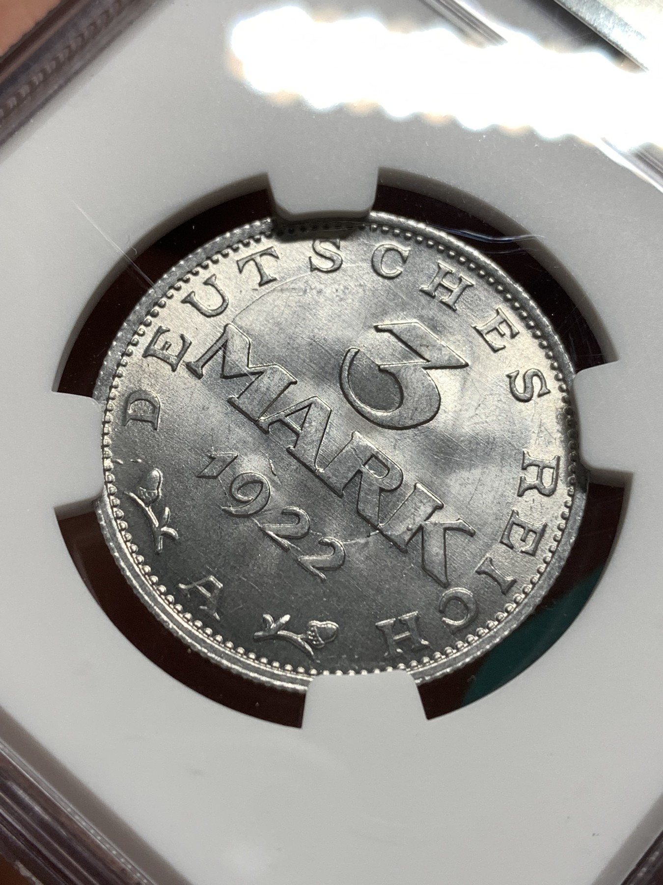 《竞宝斋》第187场-周日，周一 2场 (全场包邮) NGC MS65 德国魏玛共和国1922年3马克铝币