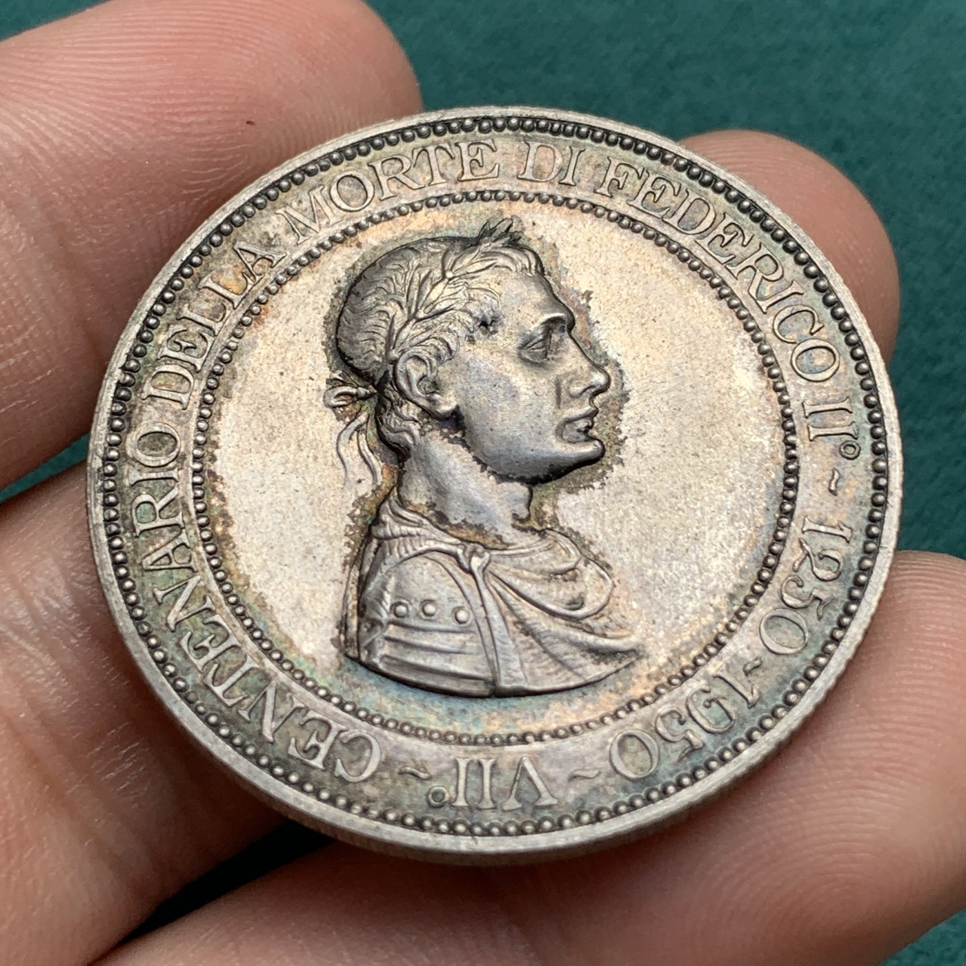 《竞宝斋》第187场-周日，周一 2场 (全场包邮) 弗雷德里克二世逝世七百年纪念 意大利 银质代币  直径：35.8mm 重量：19g