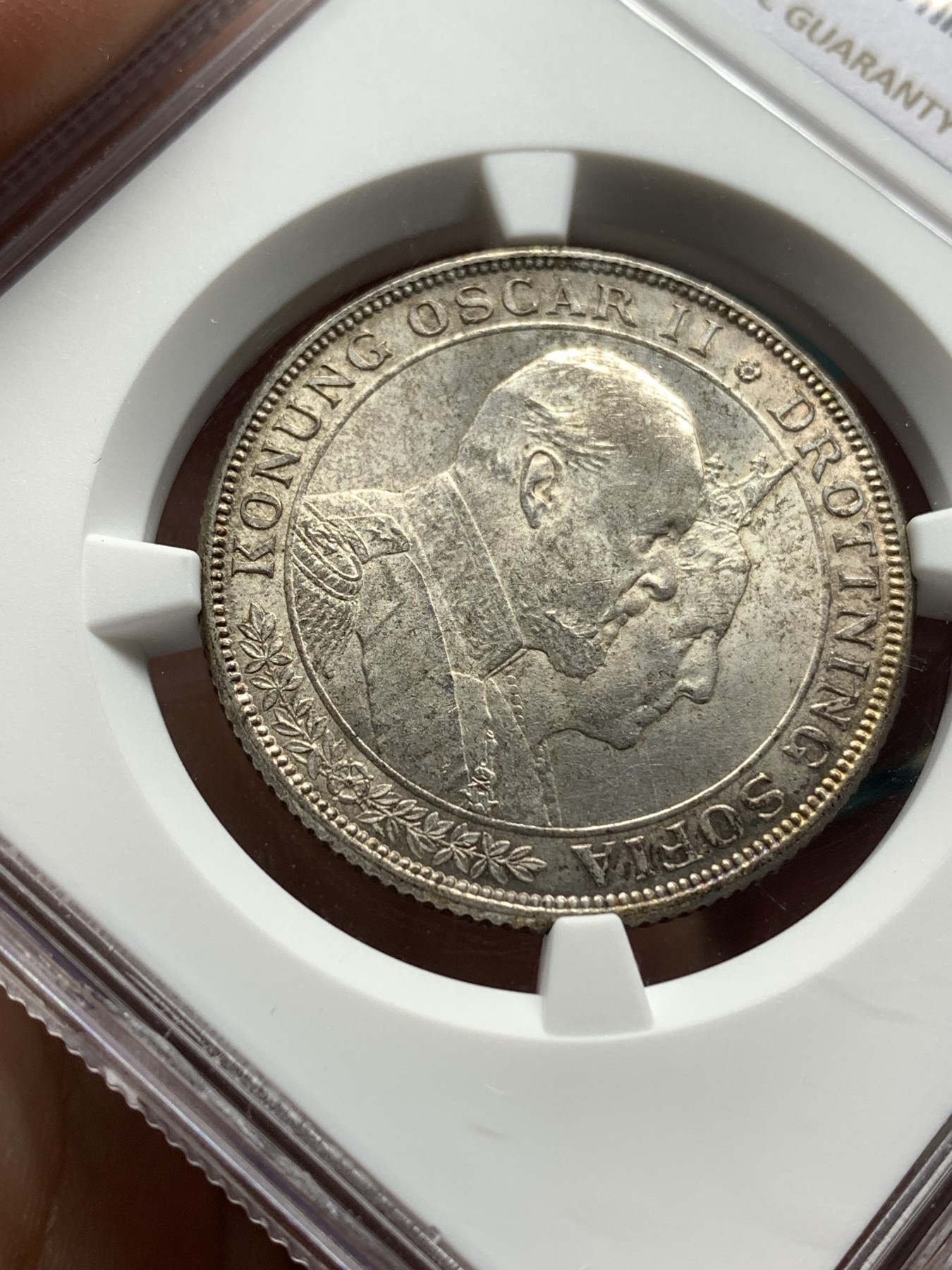 《竞宝斋》第187场-周日，周一 2场 (全场包邮) NGC MS65 瑞典1907金婚2克朗银币 高分