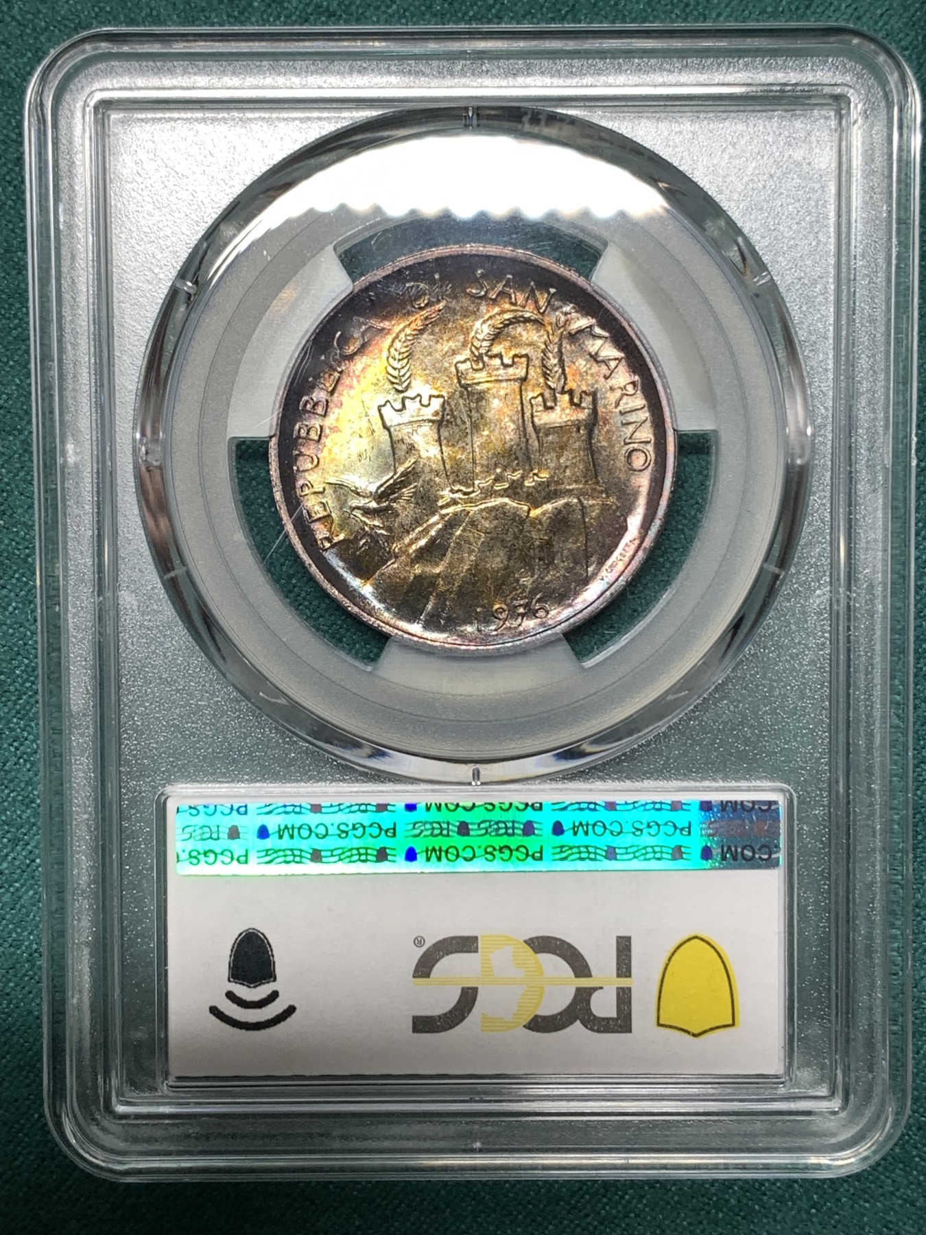 《竞宝斋》第187场-周日，周一 2场 (全场包邮) PCGS-MS67 圣马力诺1976年播种城堡500里拉银币 PCGS季军 半个世纪历久弥新 极致的五彩 被低估的品种 22年67+成交900元