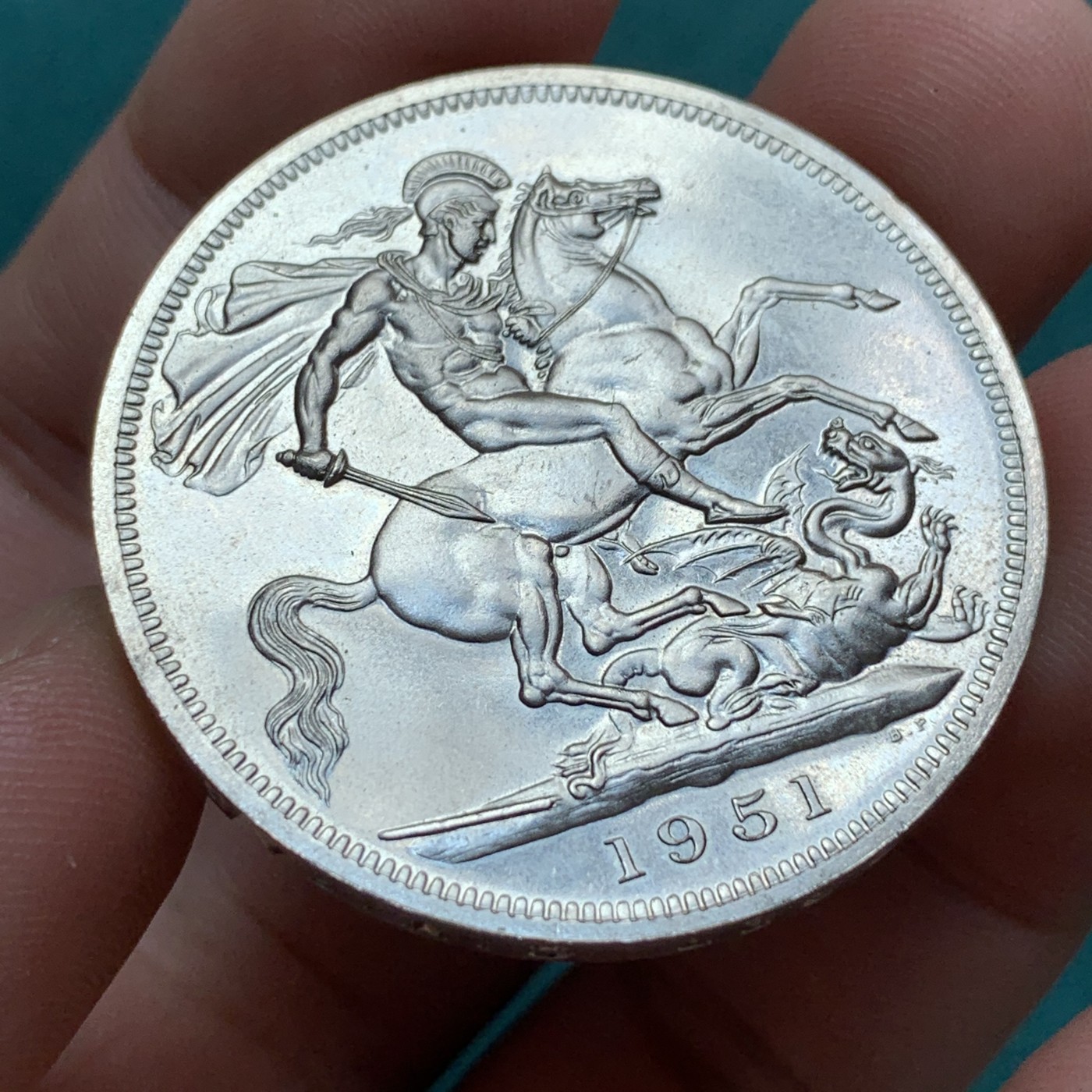 《竞宝斋》第187场-周日，周一 2场 (全场包邮) 英国1951年乔治六世 最后的马剑克朗型纪念币 盒证全