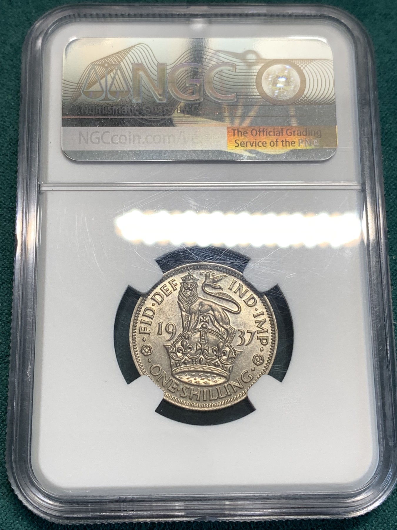 《竞宝斋》第187场-周日，周一 2场 (全场包邮) NGC-MS62 英国 1937年 乔治六世登基首年一先令银币英格兰版，银色转光流畅，叫人爱不释手，凑年份必备