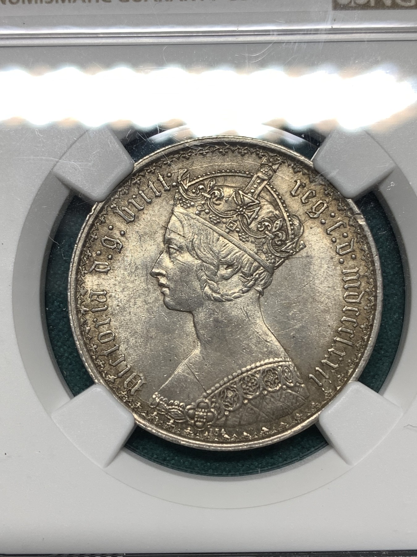 《竞宝斋》第187场-周日，周一 2场 (全场包邮) NGC-MS62 英国1872维多利亚哥特弗洛林银币 状态好 包浆漂亮