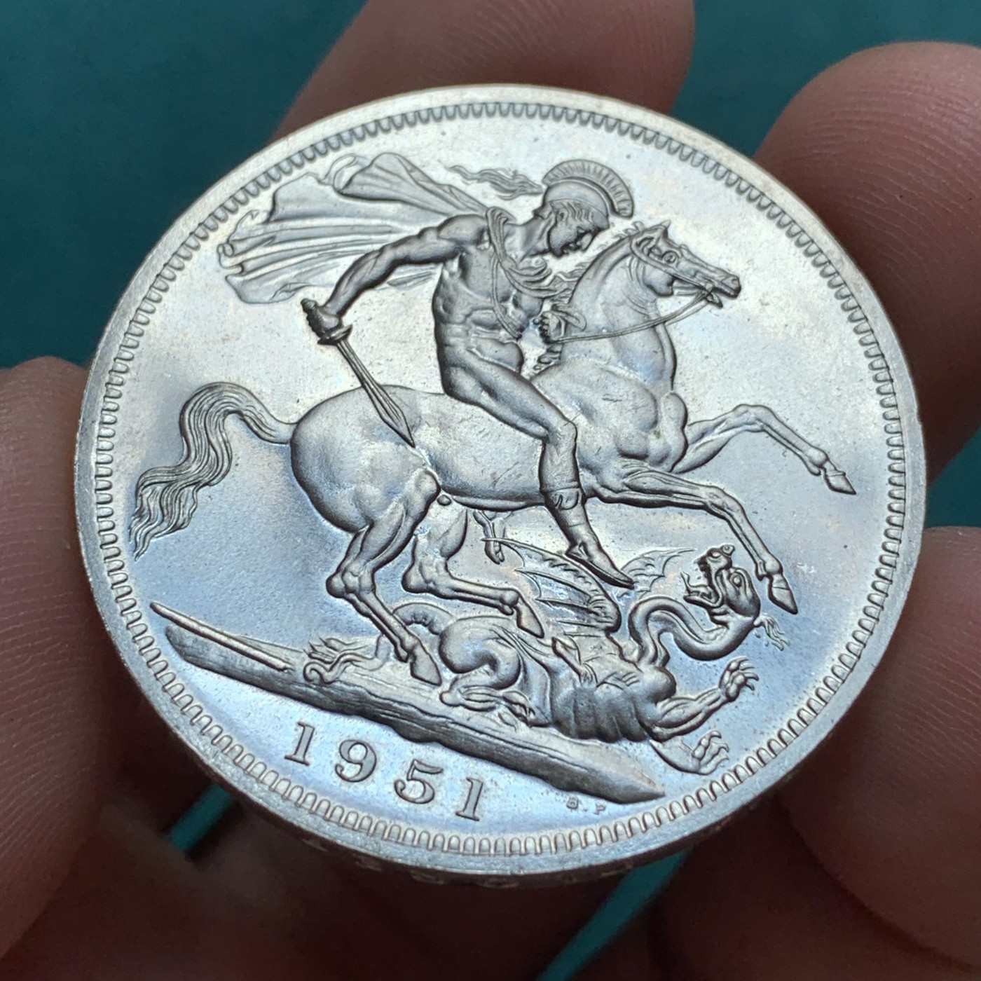 《竞宝斋》第187场-周日，周一 2场 (全场包邮) 英国1951年乔治六世 最后的马剑克朗型纪念币 盒证全