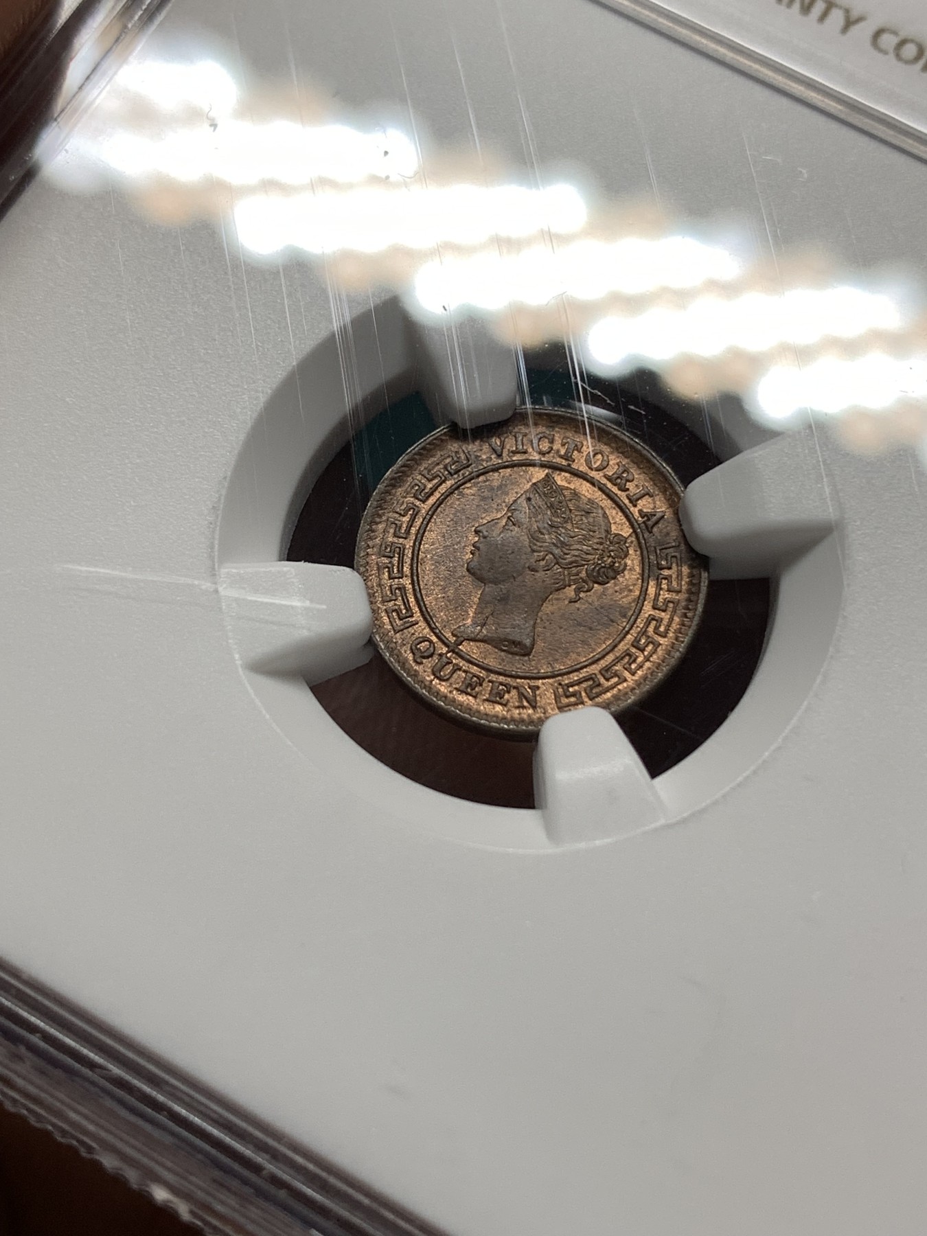 《竞宝斋》第187场-周日，周一 2场 (全场包邮) NGC MS64BN 锡兰1901年维多利亚女王头像1/4分铜币