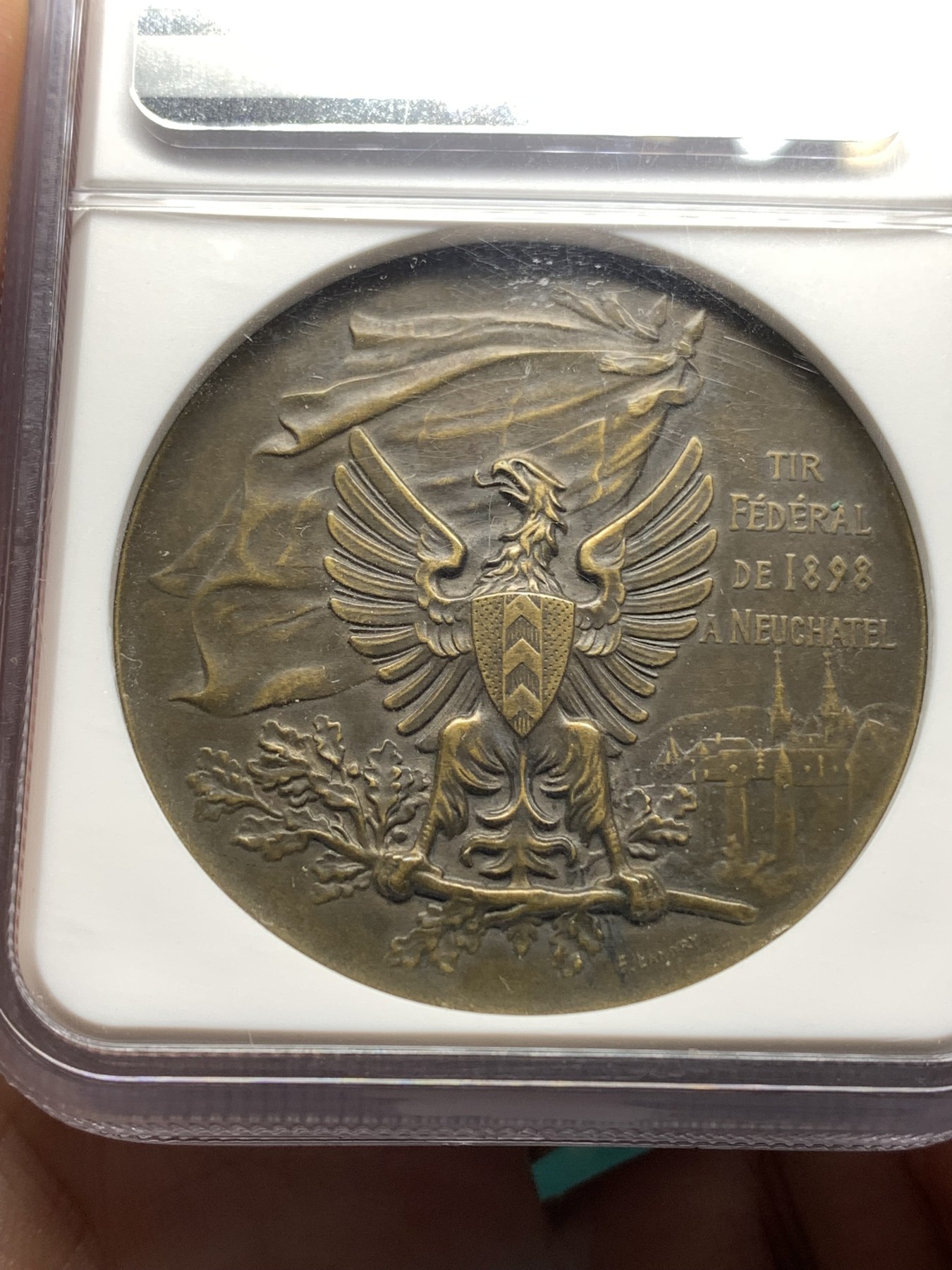 《竞宝斋》第187场-周日，周一 2场 (全场包邮) NGC-MS63BN 1898年纳沙泰尔瑞士射击节铜章  属于瑞士射击节中的经典品种