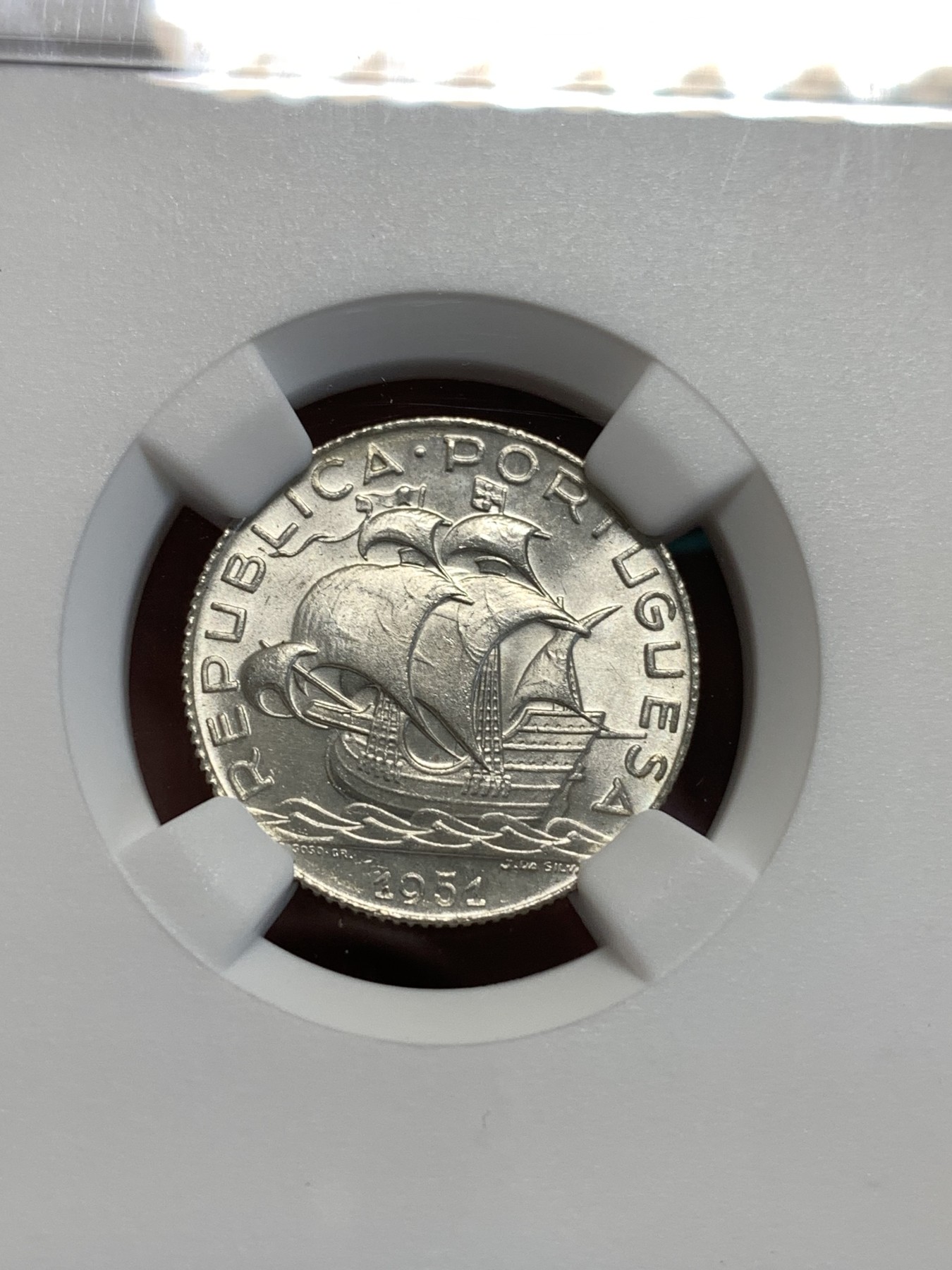 《竞宝斋》第187场-周日，周一 2场 (全场包邮) NGC MS66 葡萄牙1951大帆船 2.5埃斯库多银币