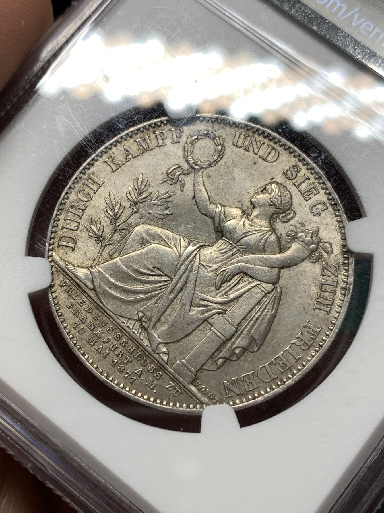 《竞宝斋》第187场-周日，周一 2场 (全场包邮) NGC-MS62 德国1871巴伐利亚 胜利泰勒银币 表面淡灰色包浆 原光好品