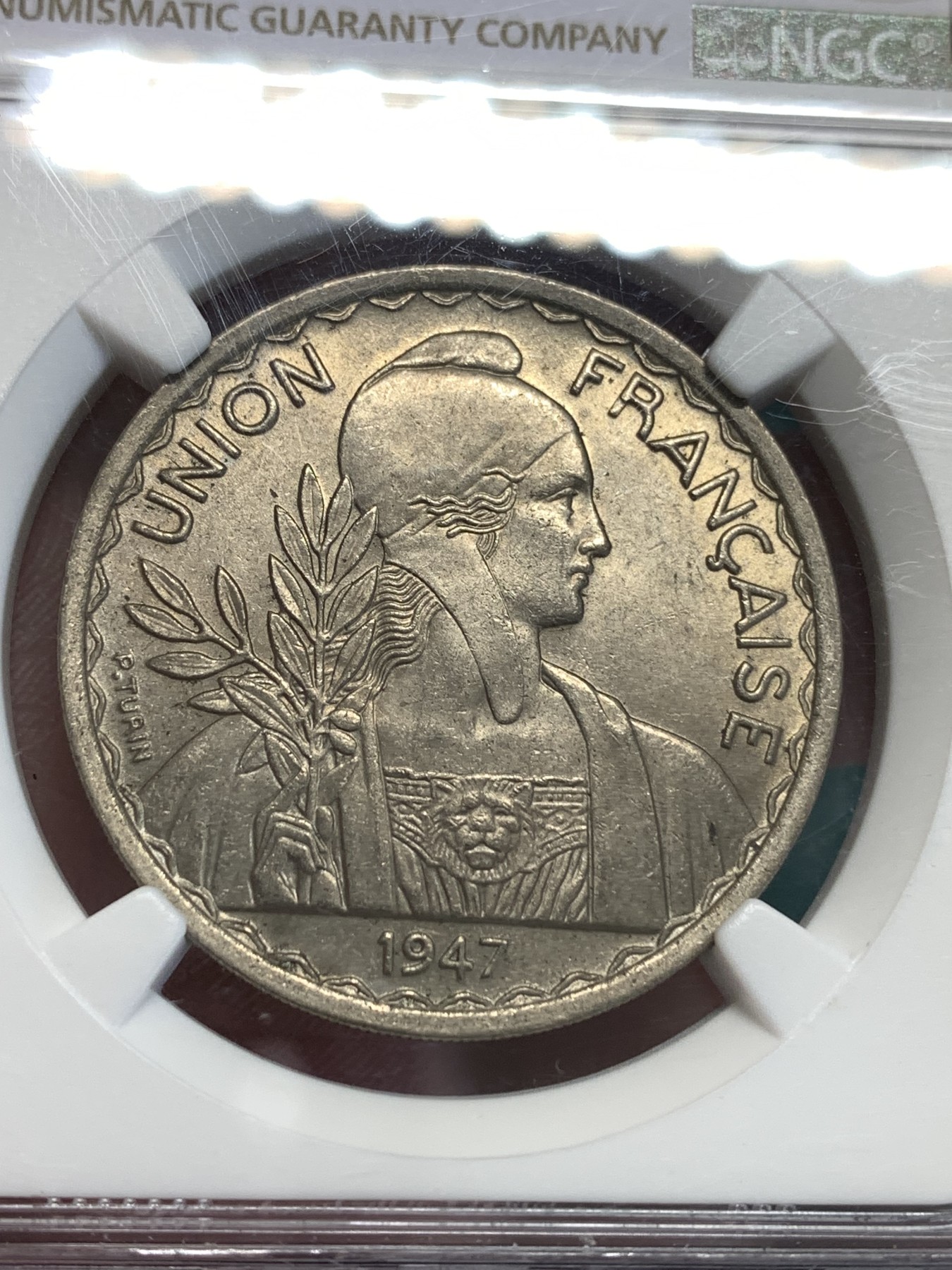 《竞宝斋》第187场-周日，周一 2场 (全场包邮) NGC MS64 法属印支1947年1P大镍币