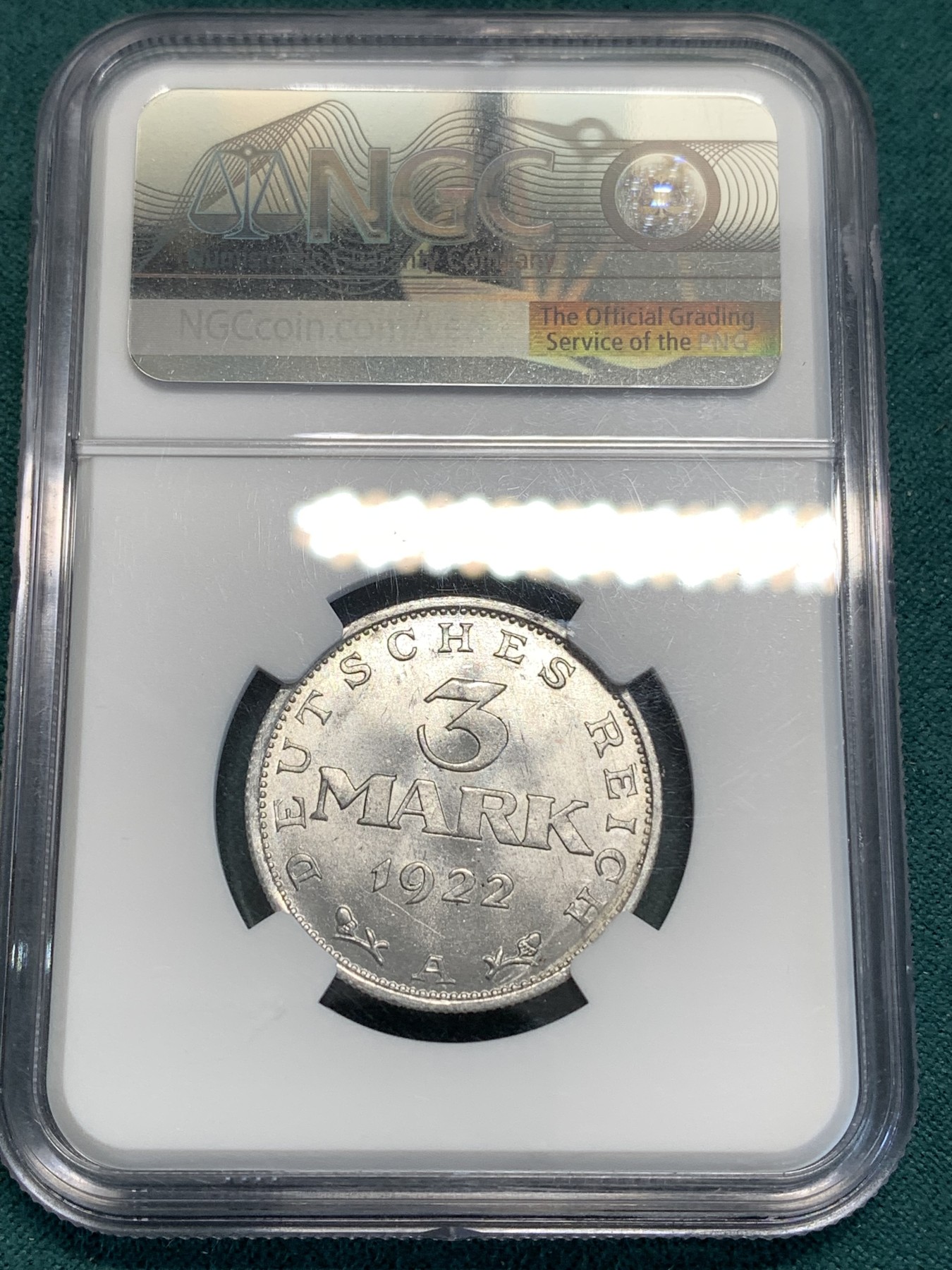 《竞宝斋》第187场-周日，周一 2场 (全场包邮) NGC MS62 德国1922年三马克铝币 细节都在