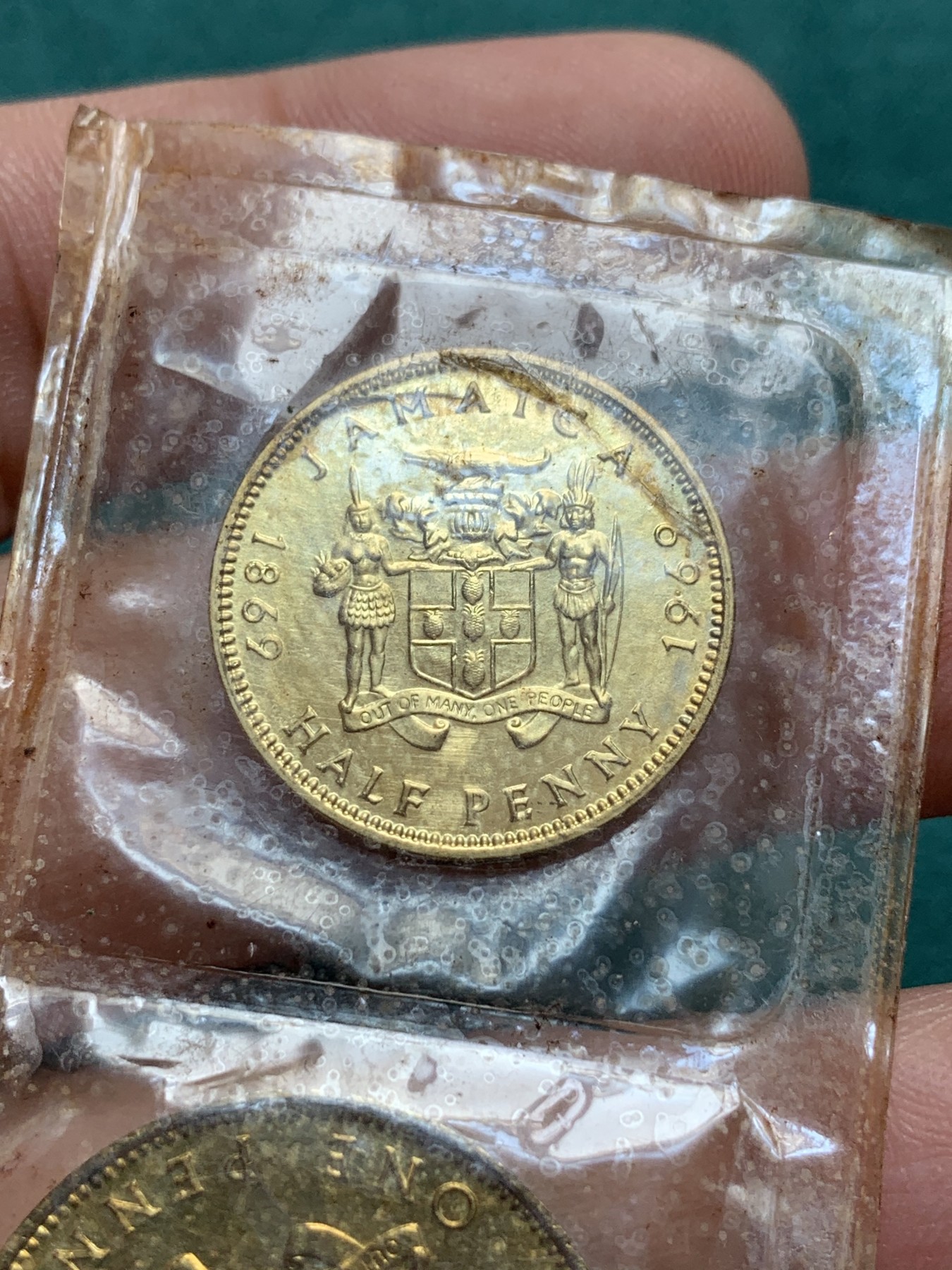 《竞宝斋》第187场-周日，周一 2场 (全场包邮) 英属牙买加 1969年 伊丽莎白二世 1便士 1/2便士精制套币 少见塑封原包装