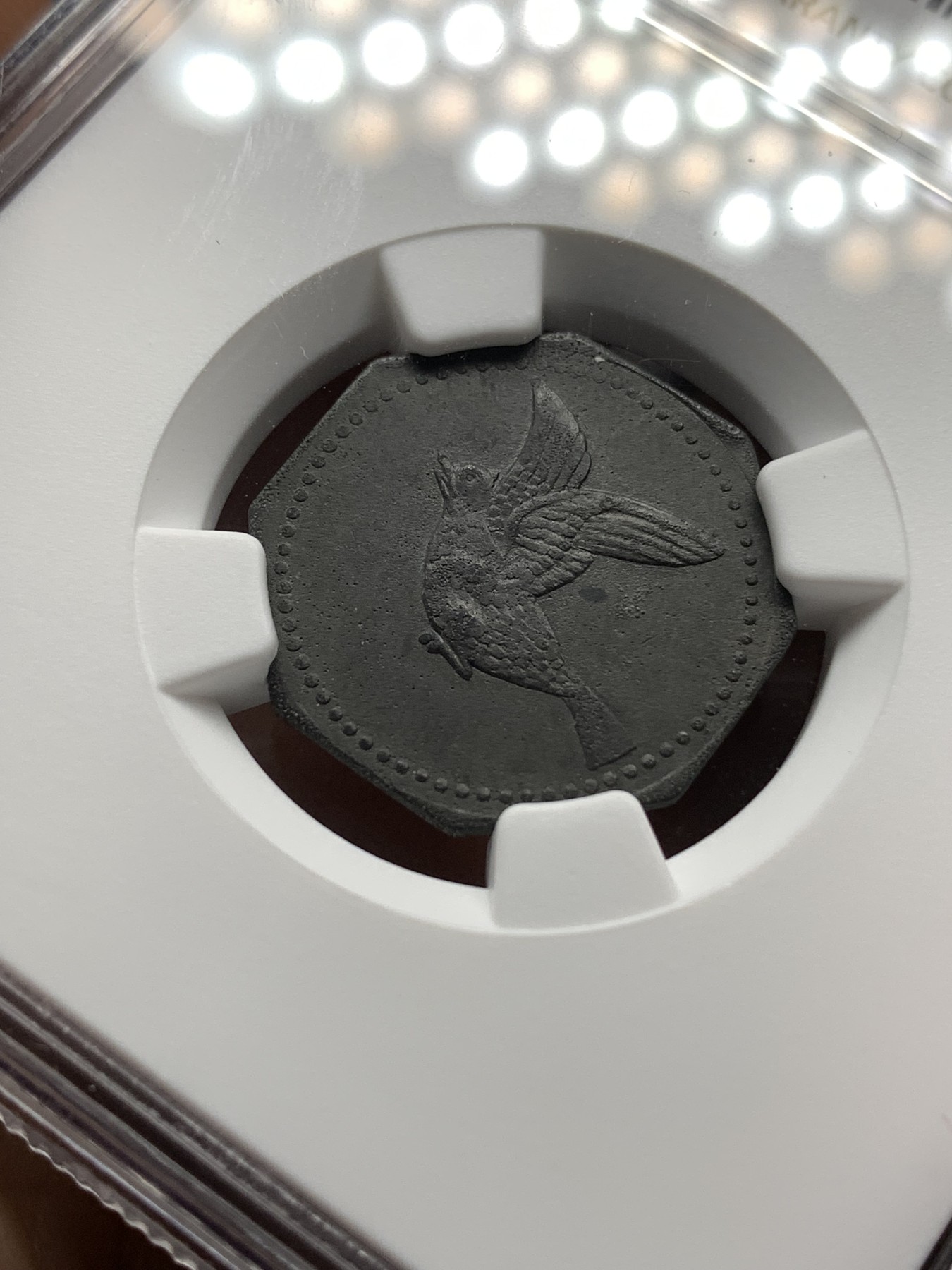 《竞宝斋》第187场-周日，周一 2场 (全场包邮) NGC MS62（冠军）德国 德紧 巴登罗拉赫10芬尼八角形锌币