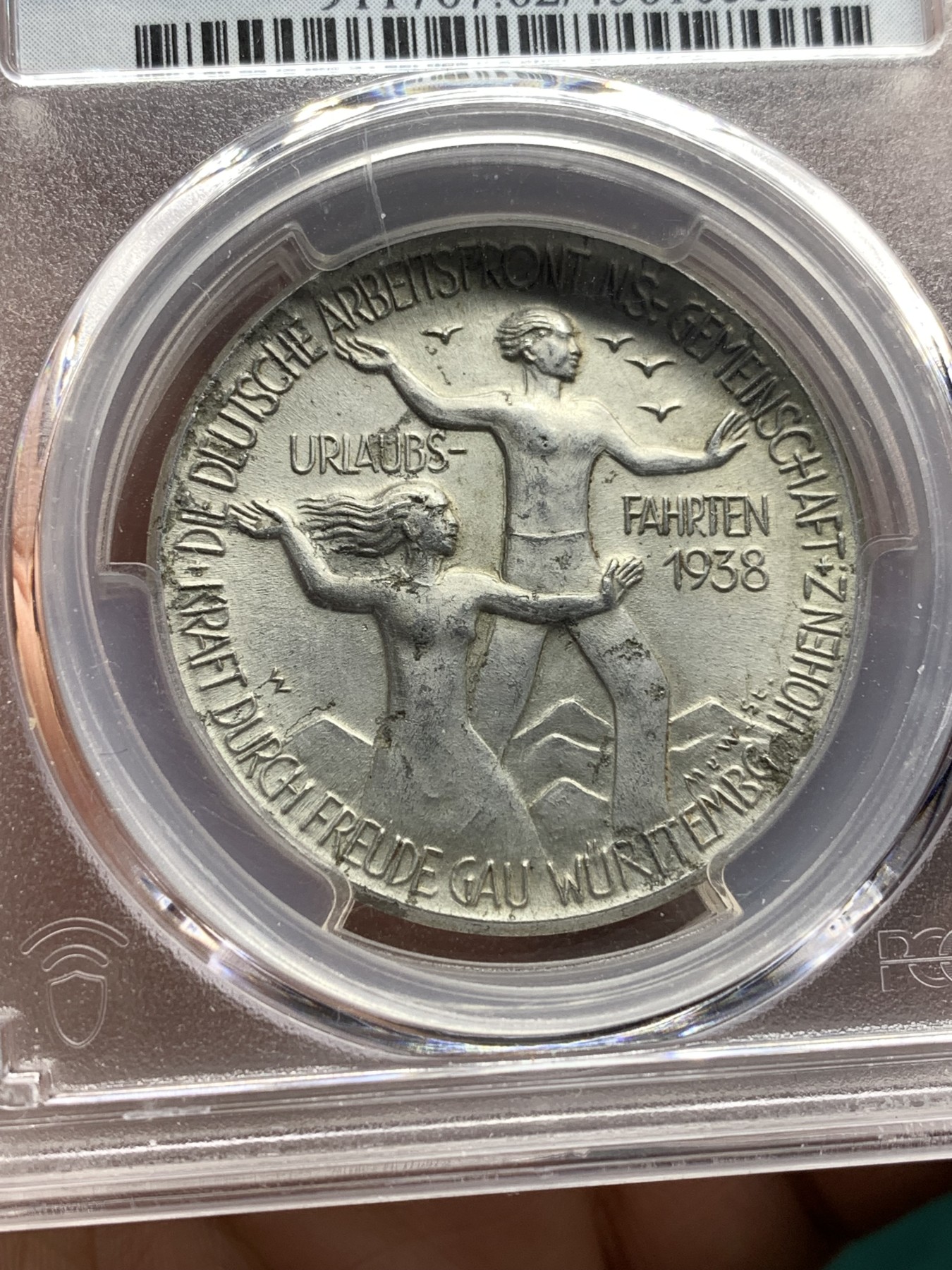 《竞宝斋》第187场-周日，周一 2场 (全场包邮) PCGS SP62 德国 1938年 帝国劳动节样章 好品十分稀少 奇异双拼评级盒