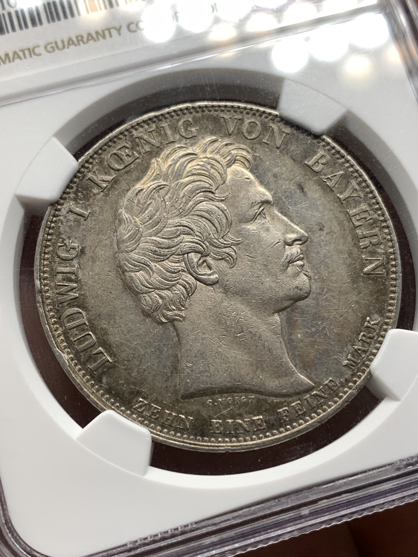 《竞宝斋》第187场-周日，周一 2场 (全场包邮) NGC-AU58 德意志巴伐利亚1836年 路德维希一世 奥托王子纪念堂泰勒大银币 包浆不错