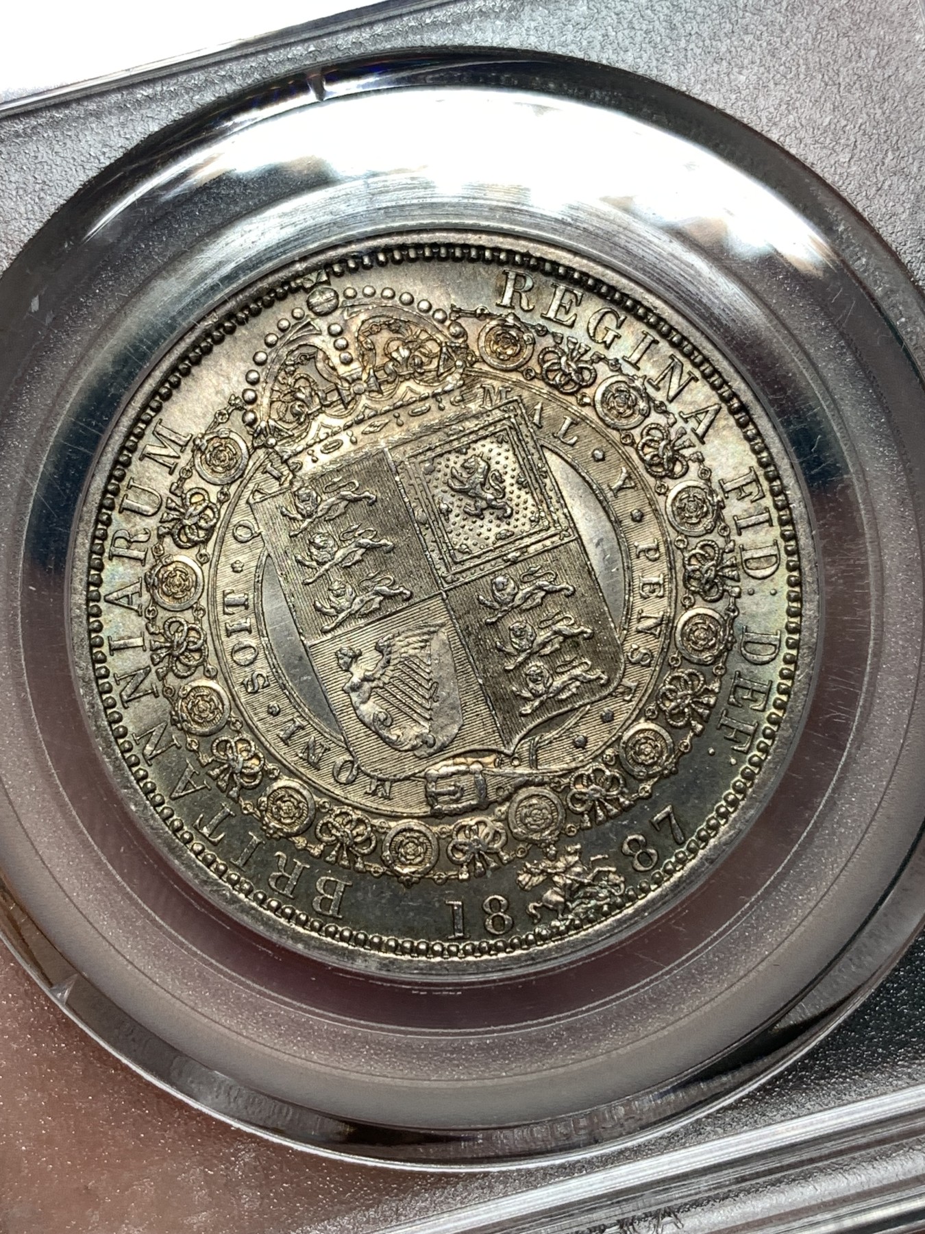 《竞宝斋》第187场-周日，周一 2场 (全场包邮) 公博 MS65 英国1887维多利亚高冠半克朗银币