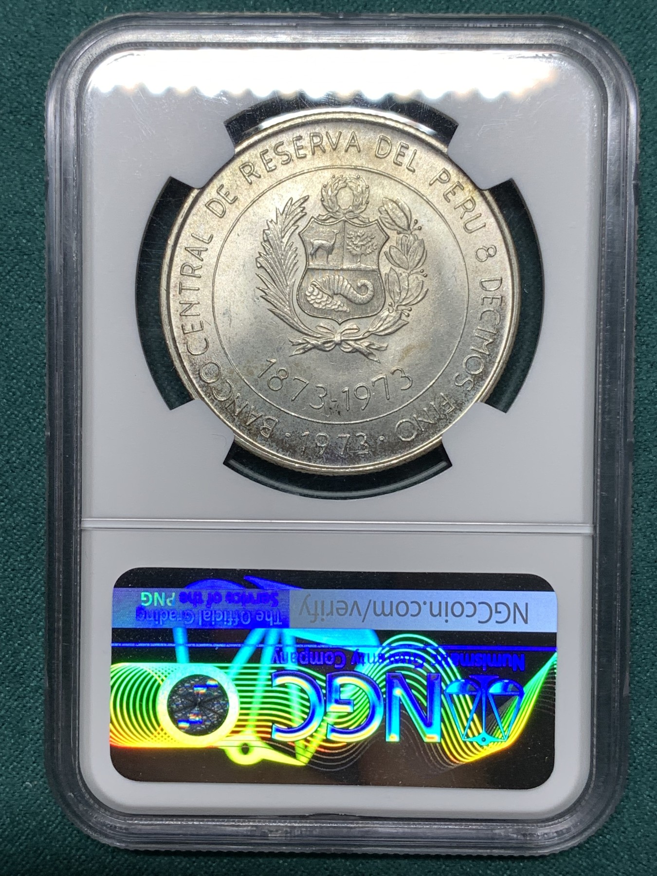 《竞宝斋》第187场-周日，周一 2场 (全场包邮) NGC MS66 秘鲁1973年100索尔纪念银币 日本贸易 百年纪念 难得高分