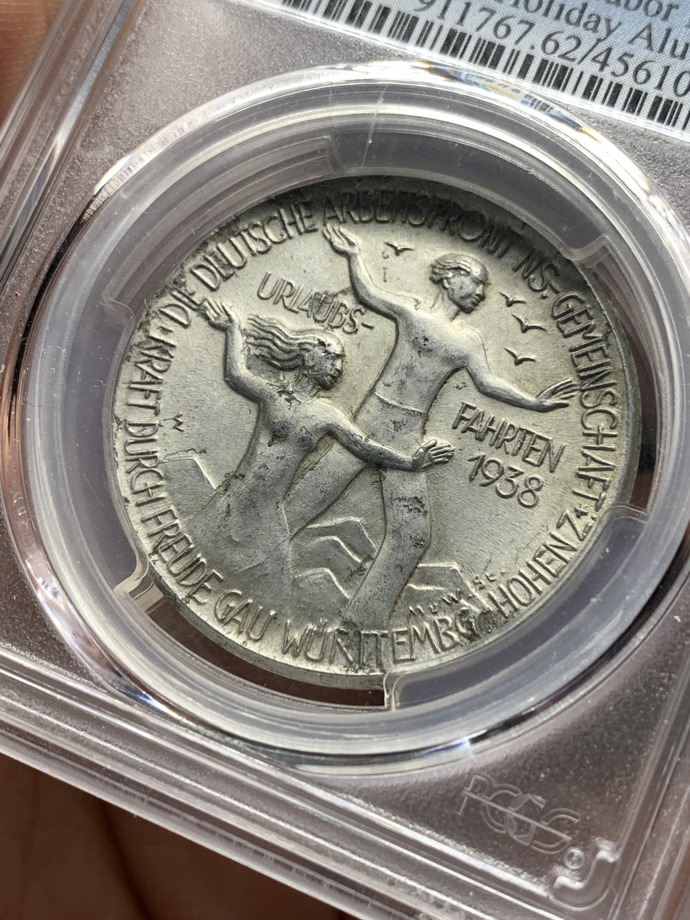 《竞宝斋》第187场-周日，周一 2场 (全场包邮) PCGS SP62 德国 1938年 帝国劳动节样章 好品十分稀少 奇异双拼评级盒