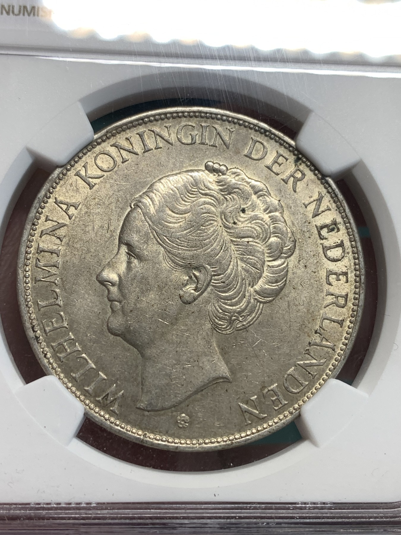 《竞宝斋》第187场-周日，周一 2场 (全场包邮) NGC MS62 荷兰1938年 威廉明娜 2.5盾 大银币